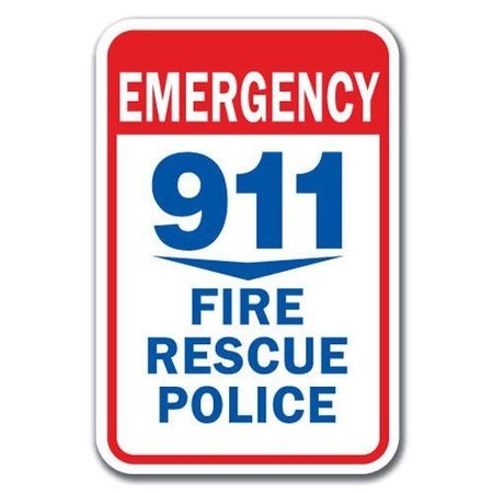 SIGNMISSION Safety Sign, 12 in Height, Aluminum, 18 in Length, 911 - Emergency 911 A-1218 911 - Emergency 911